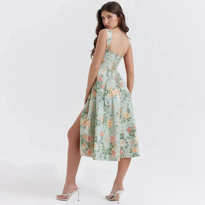 Freya - Floral Midi Dress with Corset Design