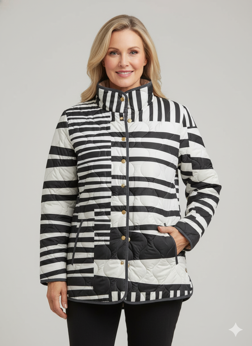 Women's Abstract Quilted Jacket in Black and White