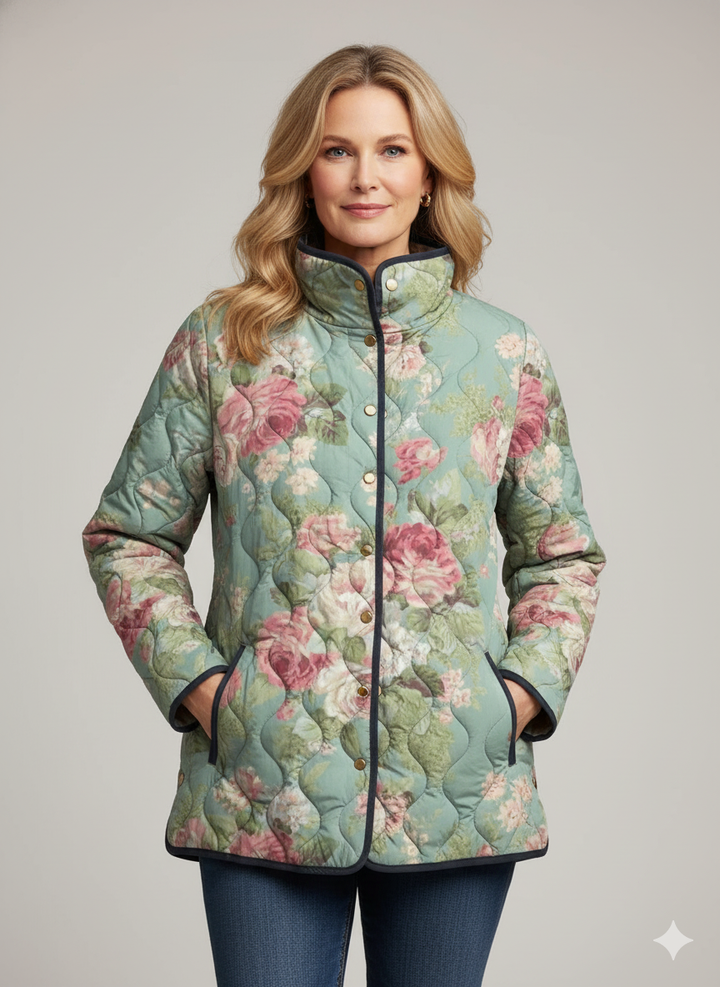 Retro Floral Patterned Quilted Jacket for Women