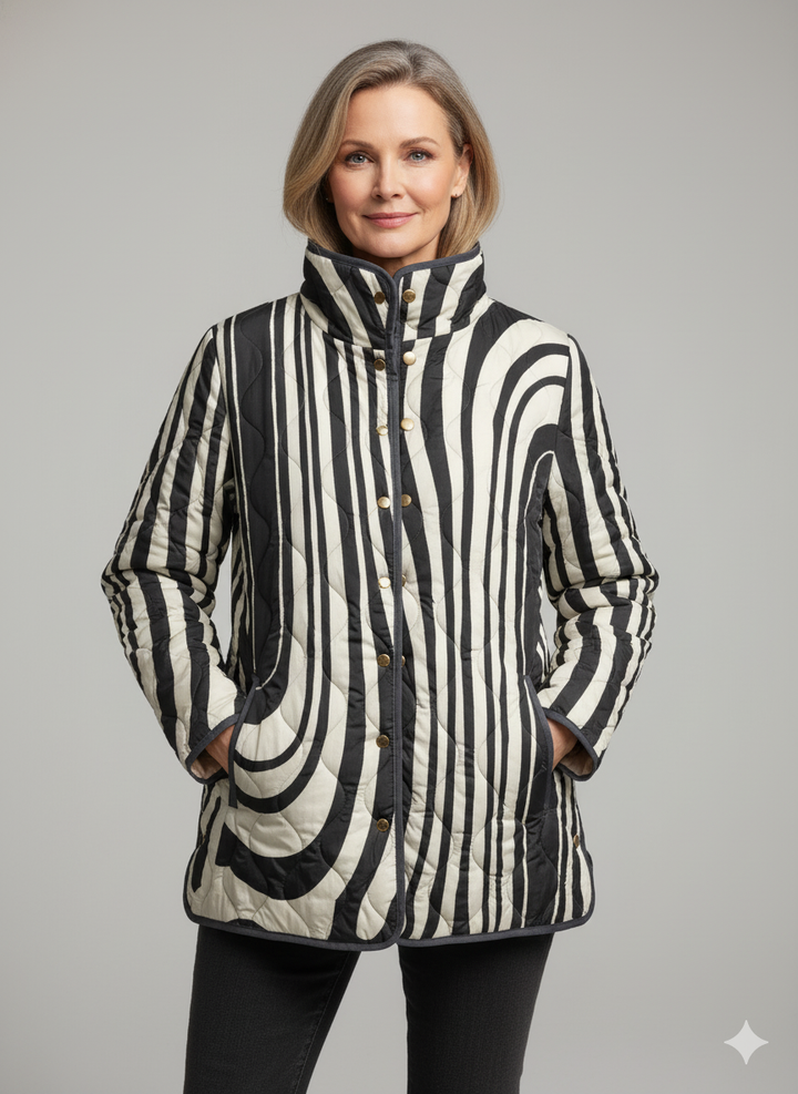 Women's Casual Quilted Jacket with Abstract Geometric Design