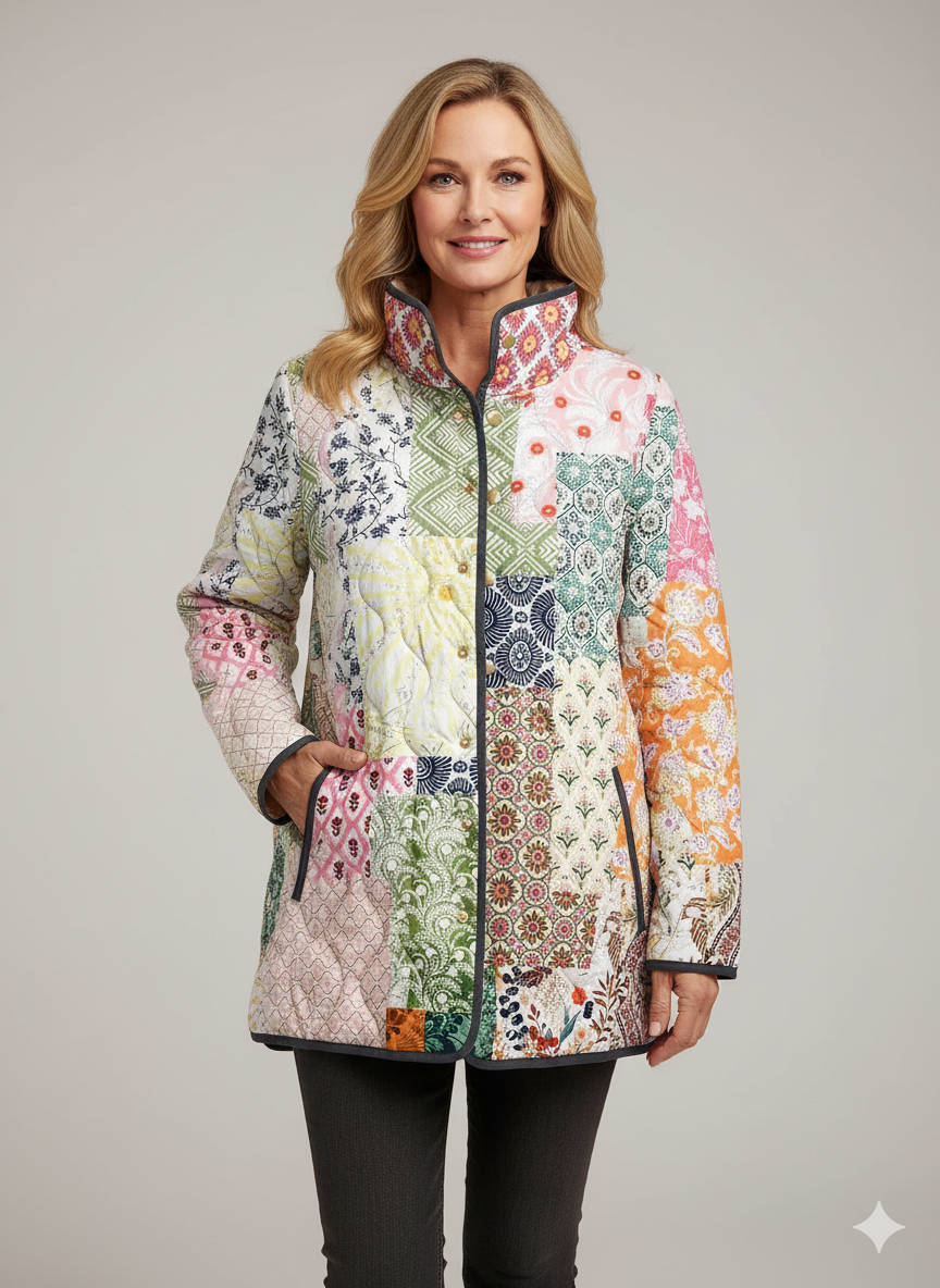 Casual Quilted Jacket for Women with Floral Print