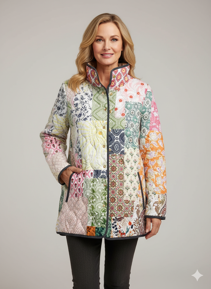 Casual Quilted Jacket for Women with Floral Print