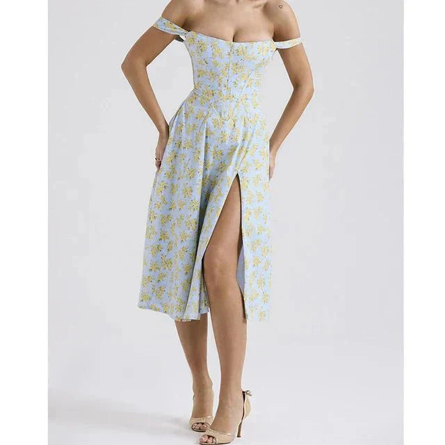 Freya - Floral Midi Dress with Corset Design