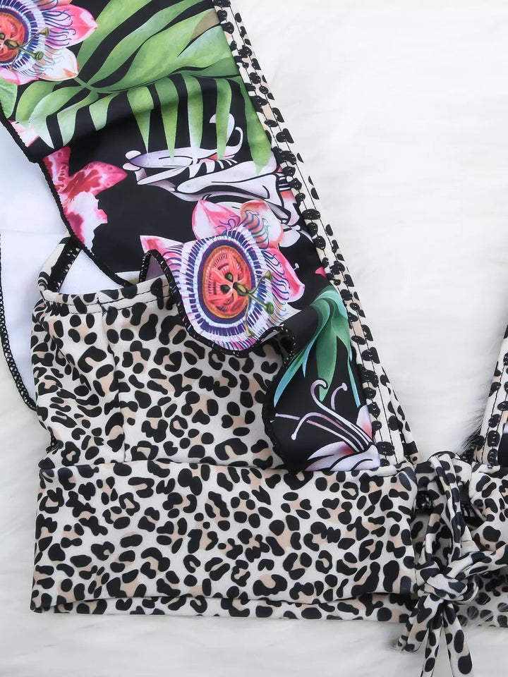 TROPICAL - Bikini with leopard print & ruffles